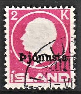 FRIMÆRKER ISLAND | 1922 - AFA 41a - Overtryk Pjonusta - 2 kr. rosa - Stemplet